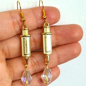 Nurse earrings shots Goldtone medical doctor rhine